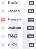 Caption language options: English, Spanish, French, German, Japanese, and Korean